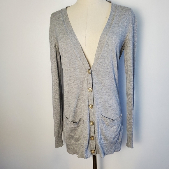 Banana Republic Silk Cotton Blend Grey Button Front Cardigan - Picture 2 of 6